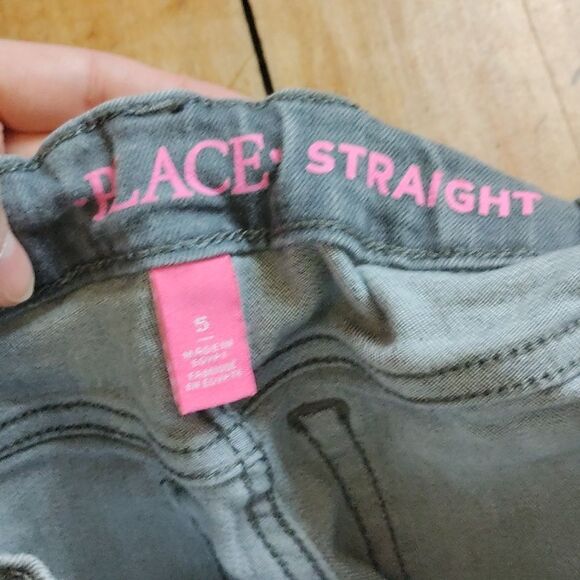 Place size 5 gray jeans straight leg distressed frayed hem adjustable waist - Picture 8 of 8